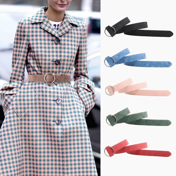 Eoperou Waist Belt Polished Metal Buckle Retro Faux Leather Solid Color Women Dress Belt Waistband Clothing Accessories