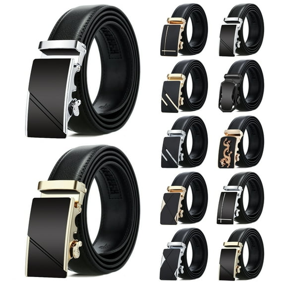 Eoperou Waist Belt Solid Color Faux Leather Durable Automatic Buckle Men Belt for Daily Wear