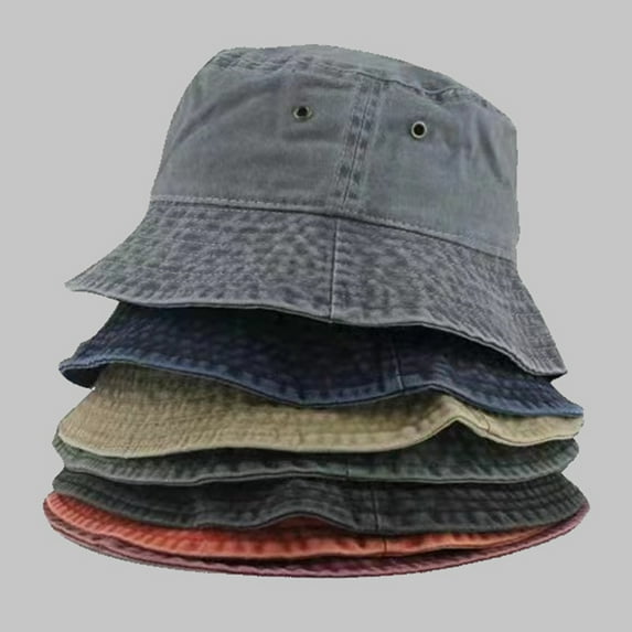 Eoperou Wide Brim Solid Color Bucket Hat Unisex Denim Washed Basin Hat Fashion Accessories