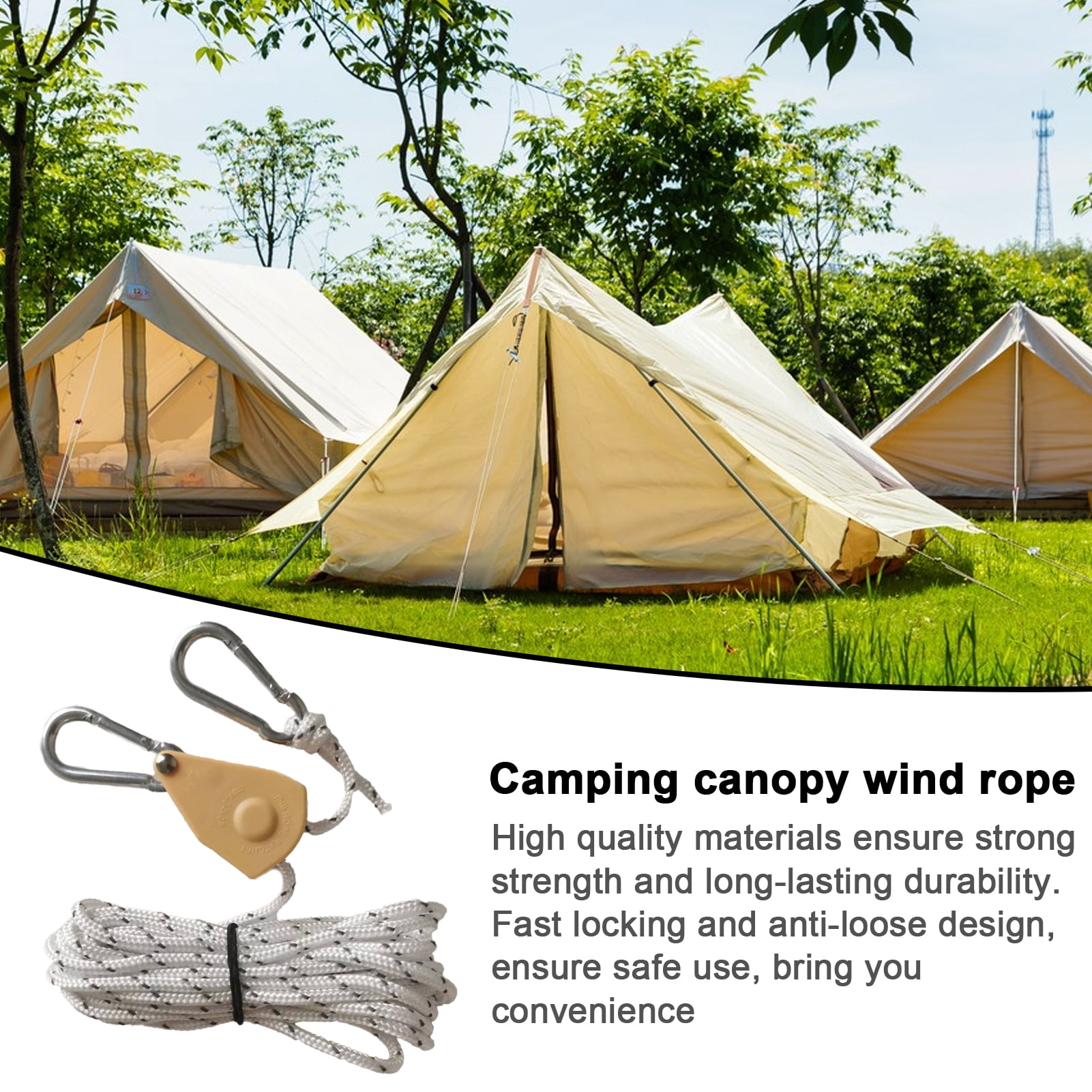 Eoperou Windproof Camping Canopy Rope Quick Lock Reflective Wind Rope ...
