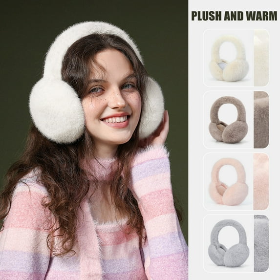 Eoperou Winter Imitation Hare Fur Earmuffs Girls Cute Solid Color Warm Earmuffs Outdoor Ear Warmer Foldable Soft Furry Ear Covers