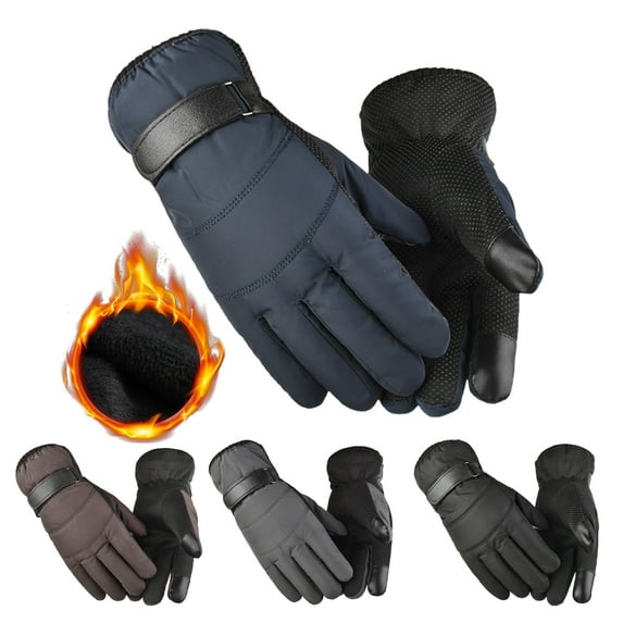 Eoperou Winter Outdoor Gloves Touch Screen Adjustable Full Finger Hand Protection Thicken Keep Warm Plush Lining Men Women Windproof Cycling Gloves Ridding Accessories
