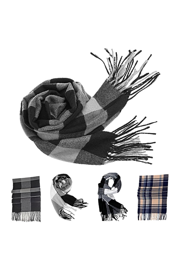 Winter Scarf Windproof Breathable Soft Contrast Color Tassel Keep Warm Patchwork English Stylish Washable Men Muffler for Outdoor