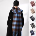 thumbnail image 1 of Eoperou Women Autumn Winter Fluffy Scarf Plaid Print Thickened Warm Shawl Elegant Tassels Coldproof Long Scarf, 1 of 8