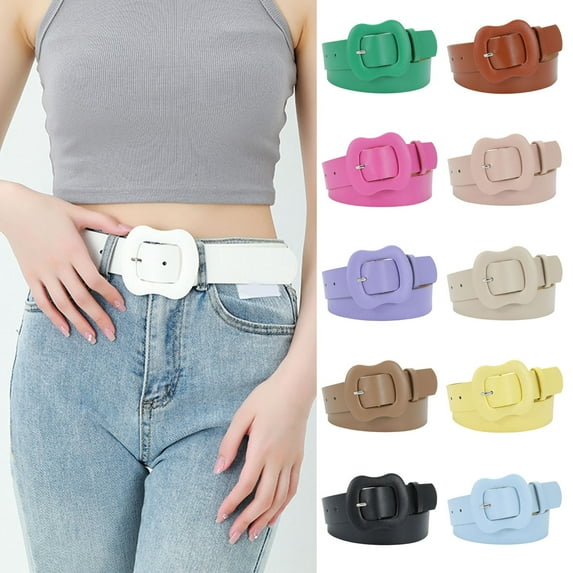 Eoperou Women Belt Multi Holes Adjustable Length Gourd Buckle Faux Leather Waistband Solid Color Belt Decorative Jeans Accessories