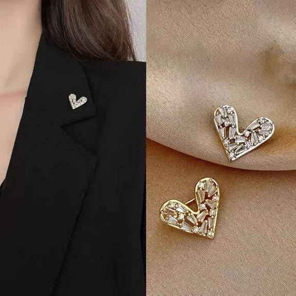 Eoperou Women Brooch Hollow Out Heart Shape Rhinestone Anti-slip Wear-resistant Coat Collar Hat Scarf Decoration Clothes Pin Garment Jewelry