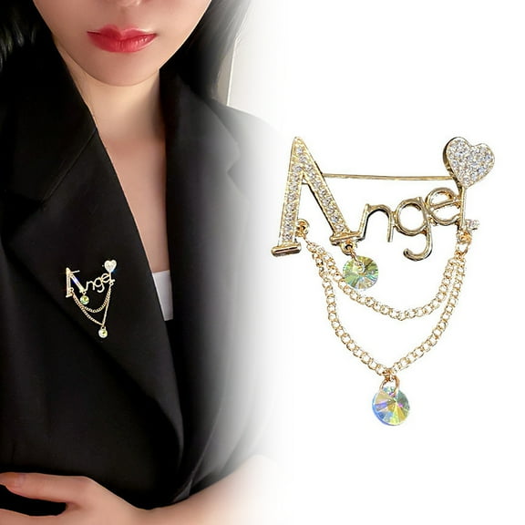 Eoperou Women Brooch Rhinestone Decor Angel Stainless Chain Anti-slip Wear-resistant Coat Collar Hat Scarf Decoration Clothes Pin Garment Jewelry