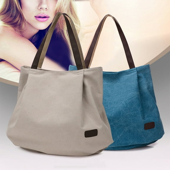 Eoperou Women Casual Solid Color Zipper Canvas Shoulder Bag Tote Handbag Shopping Pouch