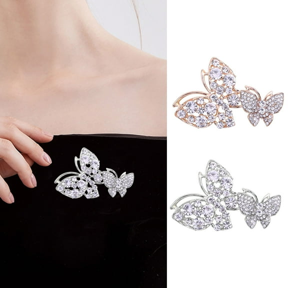 Eoperou Women Elegant Butterflies Shape Brooch Shiny Rhinestones Inlaid Pin Suit Collar Shawl Cardigan Badge Jewelry Accessories