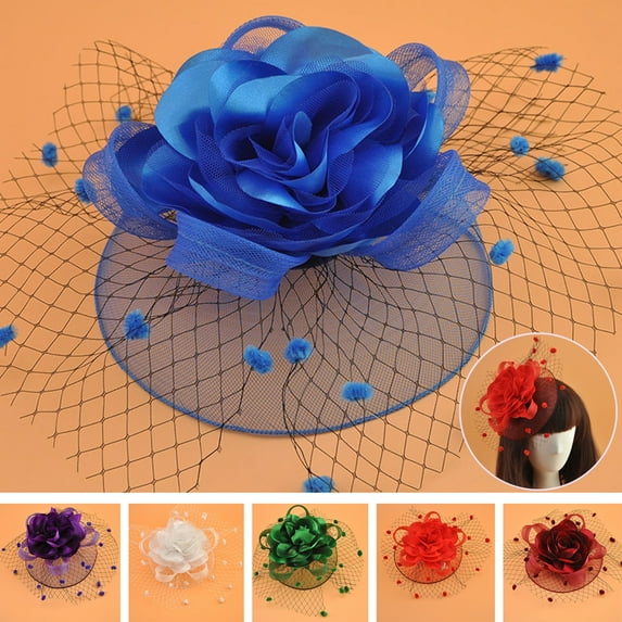 Eoperou Women Felt Hat Veil Hollow Out Fishnet Flower Decor Dot Royal Hair Decoration Photograph Prop Bridal Wedding Lady Banquet Cocktail Beret Hair Accessories