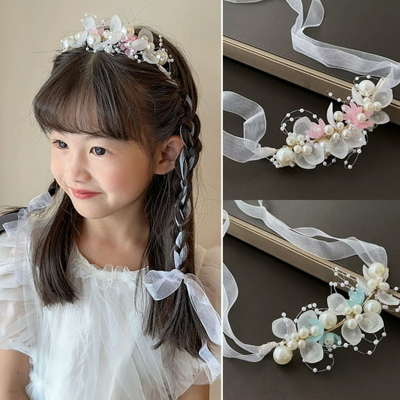 Eoperou Women Flower Hairband Adjustable Faux Pearl Anti-slip Princess Style Fairy Girls Flower Children Wreath Photo Prop Bridal Wedding Headband Flower Crown Hair Accessories