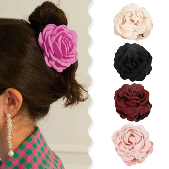 Eoperou Women Hair Claw 3D Rose Flower Decor Hair Gripper Anti-slip Teeth Strong Grip Back Head Hair Clip Hair Accessories