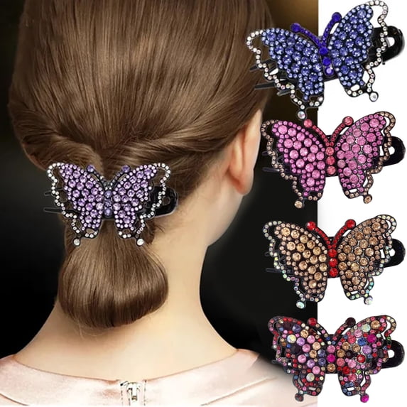 Eoperou Women Hair Claw Butterfly Shape Colorful Rhinestone Strong Claw Anti-slip Anti-break Hair Decoration Lightweight Elegant Party Lady Hair Grip Hair Accessories