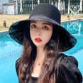 thumbnail image 1 of Eoperou Women Hat Solid Color Wide Brim Round Shape Hollow Out Super Breathable Sun Protection Heat Resistant Big Brim Soft Material Summer Cap for Outdoor, 1 of 8