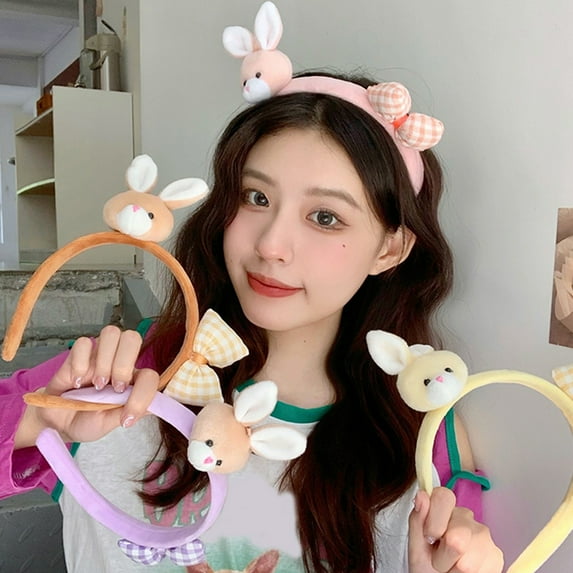 Eoperou Women Headband Cartoon Hare Plush Bright Color Anti-slip Funny Animal Element Easter Hairband Hair Hoop Hair Accessories