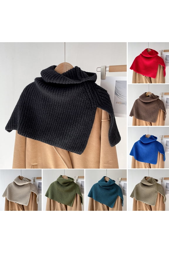 Women Knitted Snood Scarf Solid Color High Collar Korean Style Autumn Winter Windproof Split Shawl Wrap for Outdoor