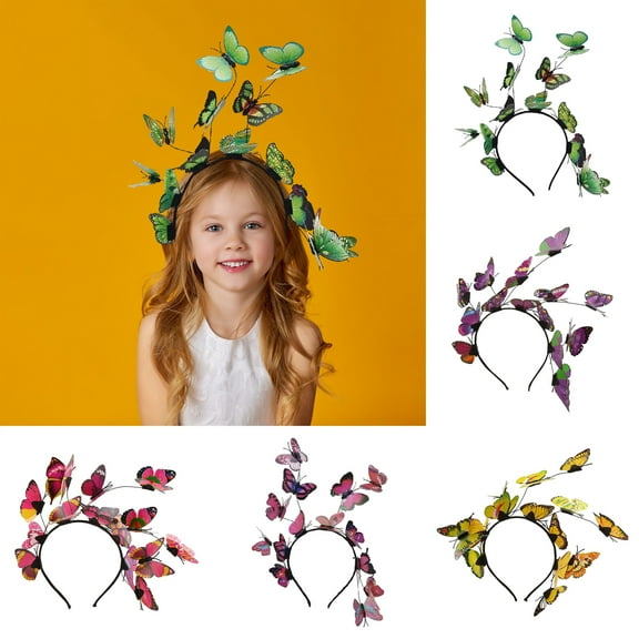 Eoperou Women Performance Hair Hoop Dressing Exaggerated Simulation Butterflies Decor Headband Party Wedding Headpiece