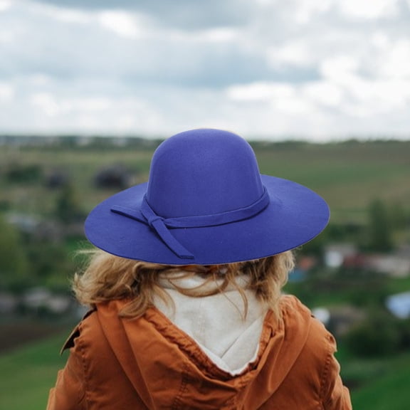 Eoperou Women Prom Hat Vintage Style Retro Sweet Elegant Easy to Match Classic Portable Wide Brim Round Shape Felt Hat Gift