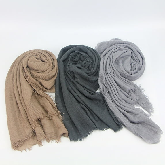 Eoperou Women Scarf Fringes Pleats Solid Color Good Touch Shawl Elegant Fine Texture Wrap Scarf for Four Seasons