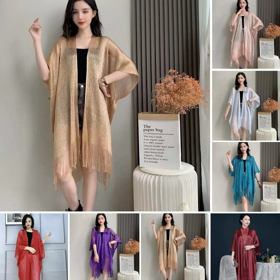 Eoperou Women Shawl Tassel Long And Wide Solid Color Thin See-through Sunscreen Breathable Hollow Out Women Scarf Clothes Accessory