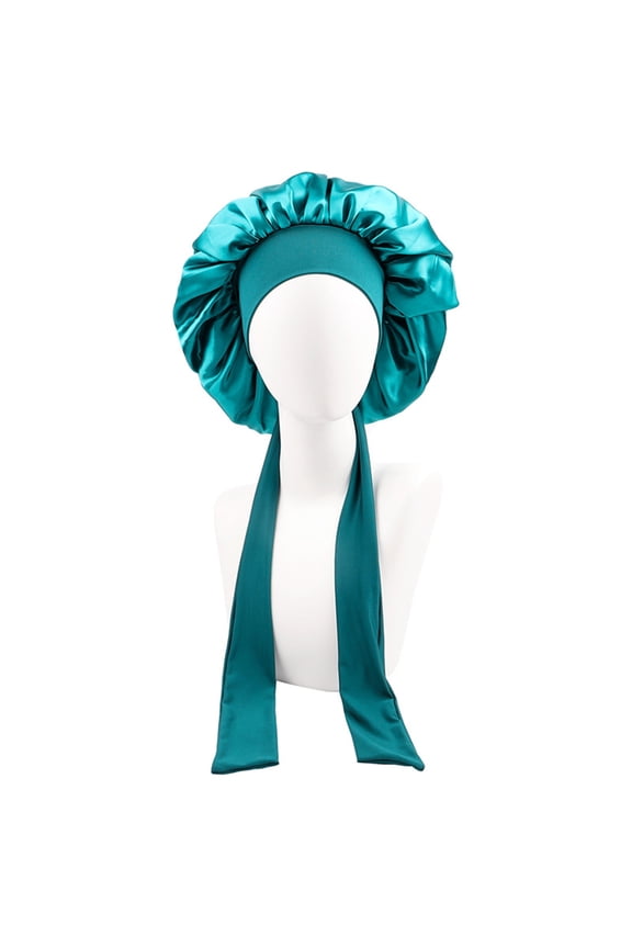 Women Shower Cap Sleeping Satin Bonnet Solid Color Adjustable Lace-up Bow Waterproof High Density Women Braids Curly Night Hat Beauty Parlor Cap Salon Hat