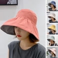 thumbnail image 1 of Eoperou Women Sun Hat Wide Brim Face Protection Plaid Lining Empty Top Two-way Wear Sunscreen Detachable Windproof Strap Adjustable Fisherman Hat Headwear, 1 of 7