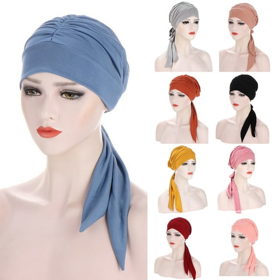 Eoperou Women Turban Hat Solid Color High Elastic Sweat Absorption Breathable Lint Free Decorative Machine Washable Pre-Tied Head Scarves Women Headwear Turban for Male