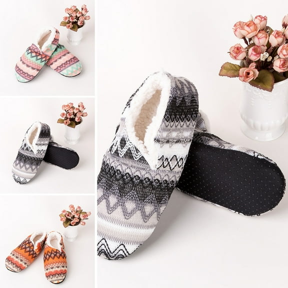 Eoperou Women Winter Print Soft-soled Anti Slip Plushy Lining Warm Bed Slipper Socks