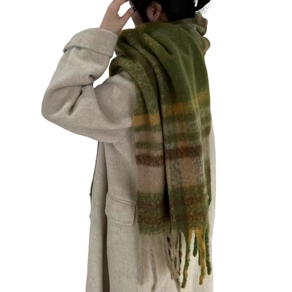Eoperou Women Winter Scarf Contrast Color Thicken Soft Tassel Lightweight Keep Warm Wide Elegant Winter Shawl for Daily Wear