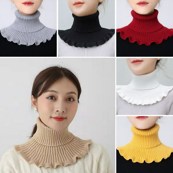 Eoperou Women Woolen Knitted Fake Scarf Solid Color Turtleneck Autumn Winter Pullover Warm Neck Warmer Shoulder Lap Sweater Collar