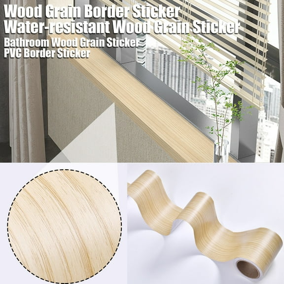 Eoperou Wood Grain Border Sticker - 1 Roll 5CM/10CMx10M Waterproof PVC Self-Adhesive Peel-And-Stick Mirror Frame Kitchen Bathroom Wall Border Decor