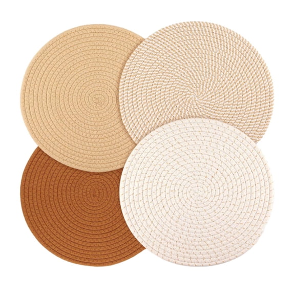 Eoperou Woven Placemats - 4Pcs 18cm Diameter Heat Resistant Coasters for Kitchen, Cotton Rope Table Mats