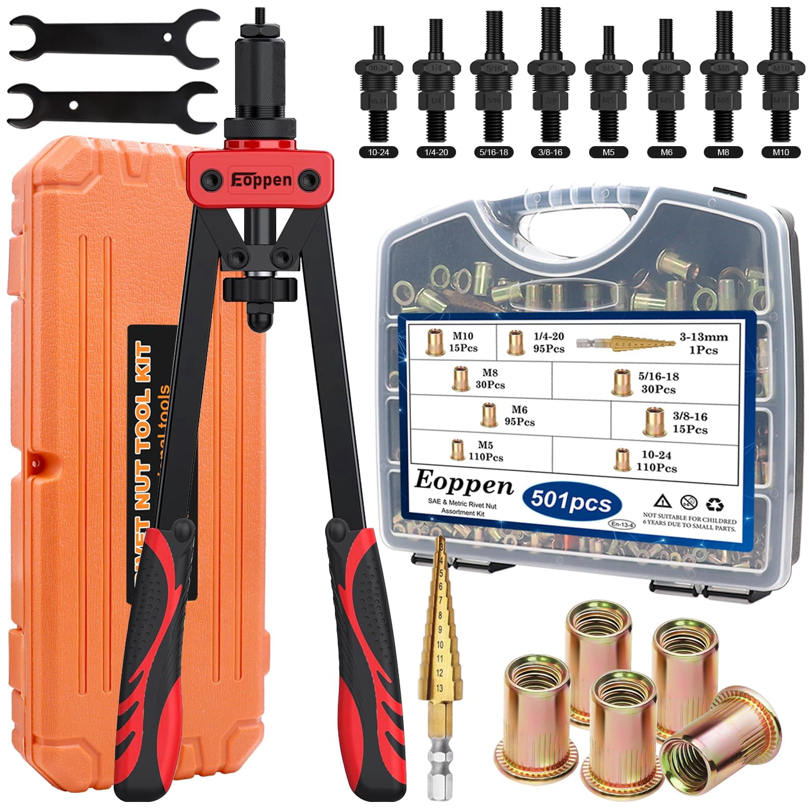 VEVOR RIVET NUT Tool 16in Rivnut Tool Kit 13 PCS Mandrels and 186 PCS