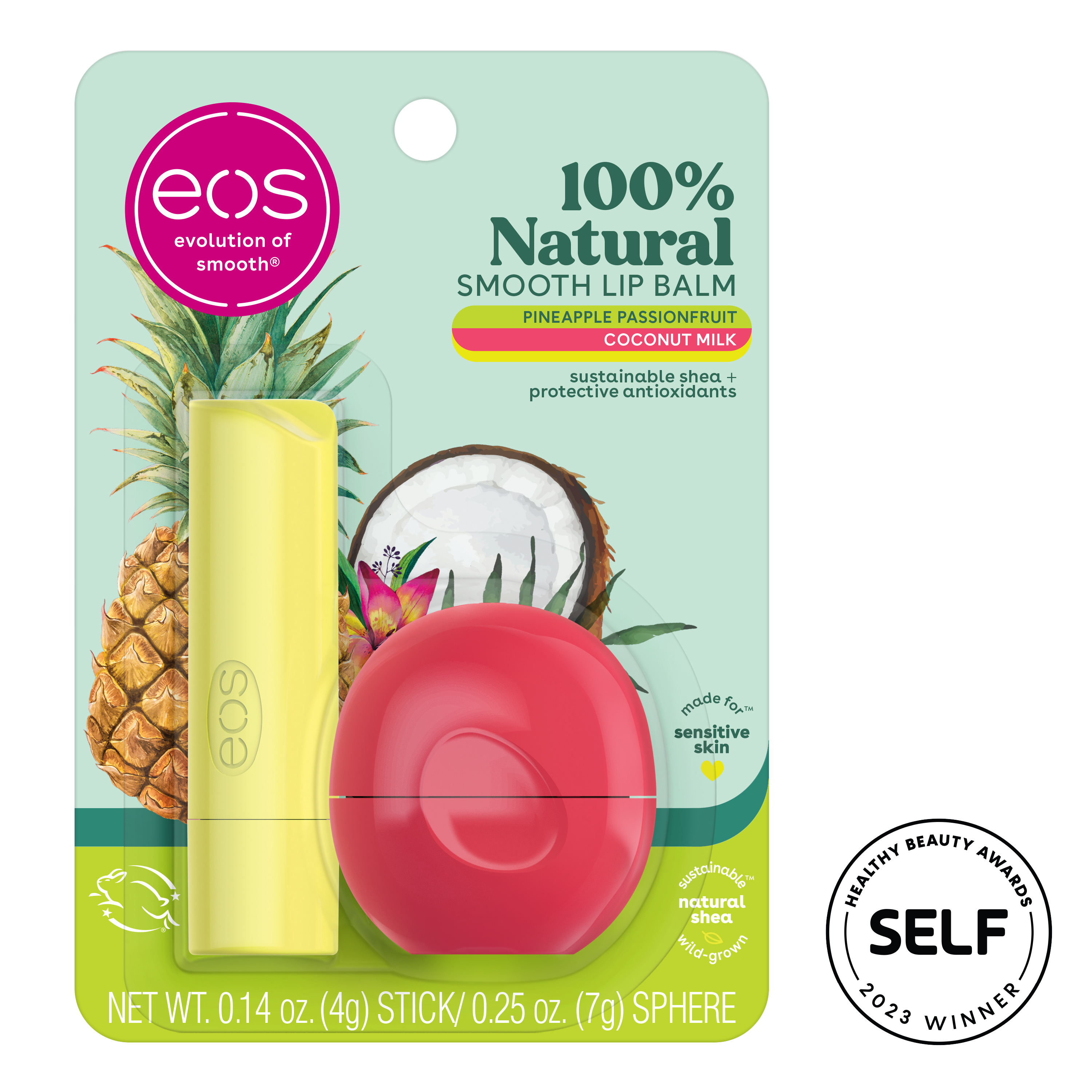 Eos 100% Natural Lip Balm- Pineapple Passionfruit & Coconut Milk, 0.39 oz, 2-Pack - image 1 of 8