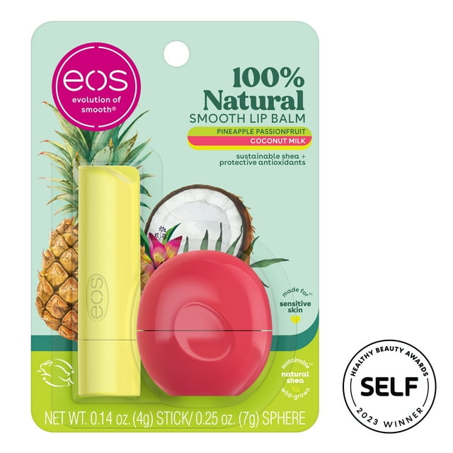 Eos 100% Natural Lip Balm- Pineapple Passionfruit & Coconut Milk, 0.39 oz, 2-Pack