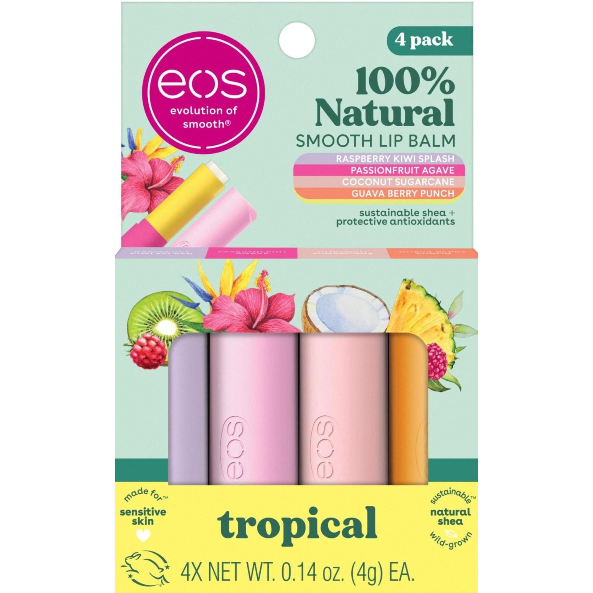 Eos 100% Natural Lip Balm Set- Tropical Variety Pack, 0.14 oz, Pack of 4