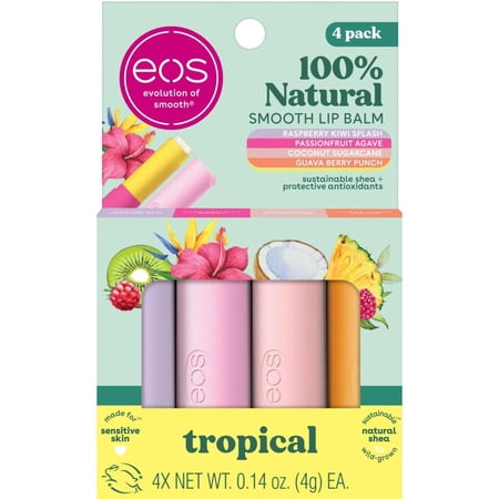 Eos 100% Natural Lip Balm Set- Tropical Variety Pack, 0.14 oz, Pack of 4