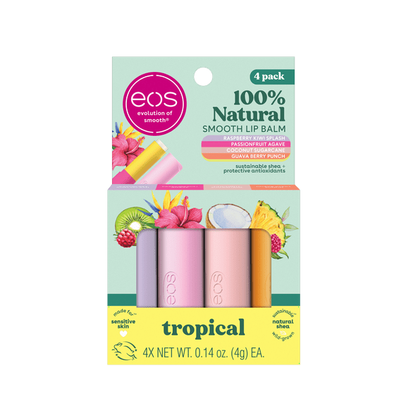 eos 100% Natural Lip Balm- Tropical Variety Pack, 0.14 oz, Pack of 4