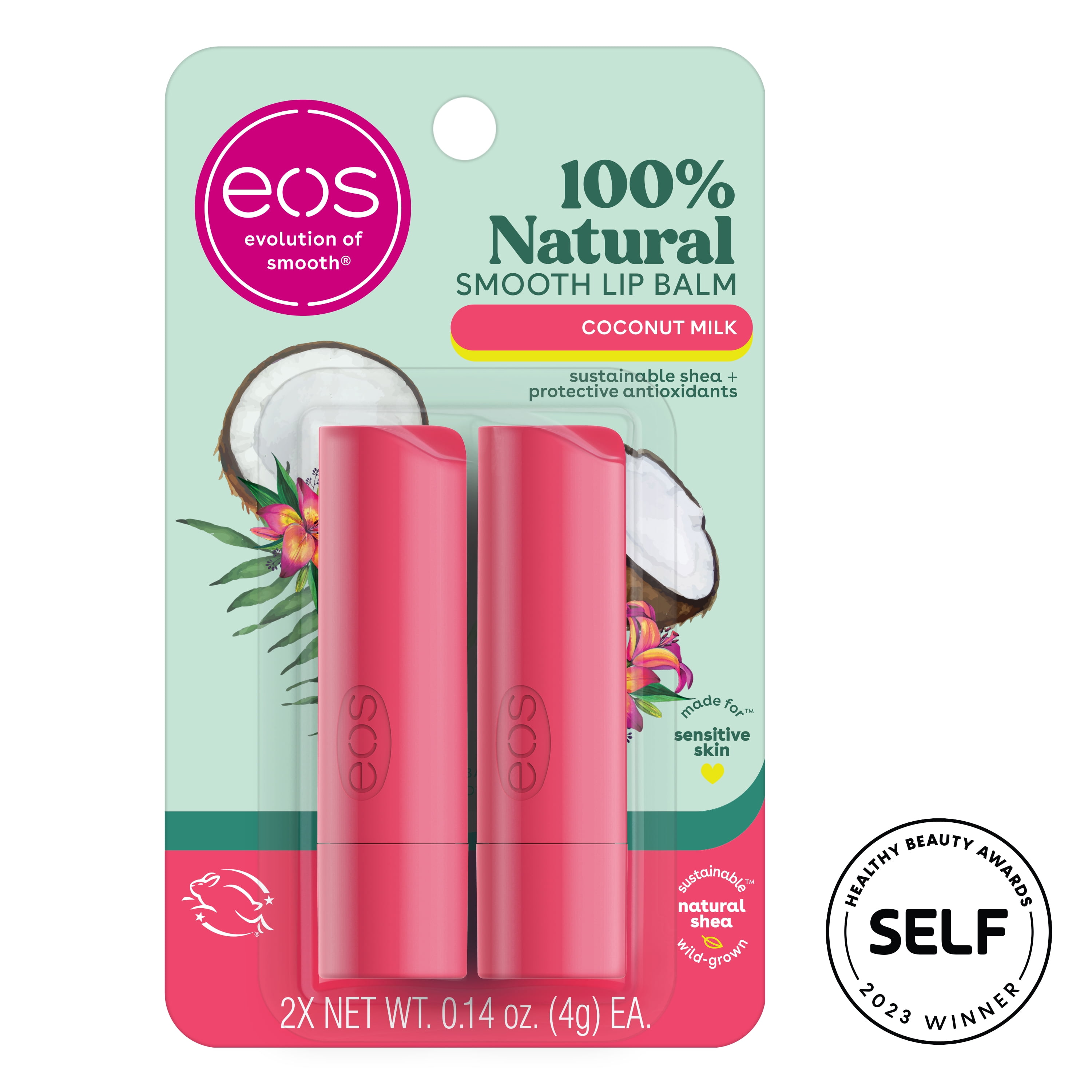 eos 100 Natural Lip Balm Stick Coconut Milk 0.14 oz 2Pack