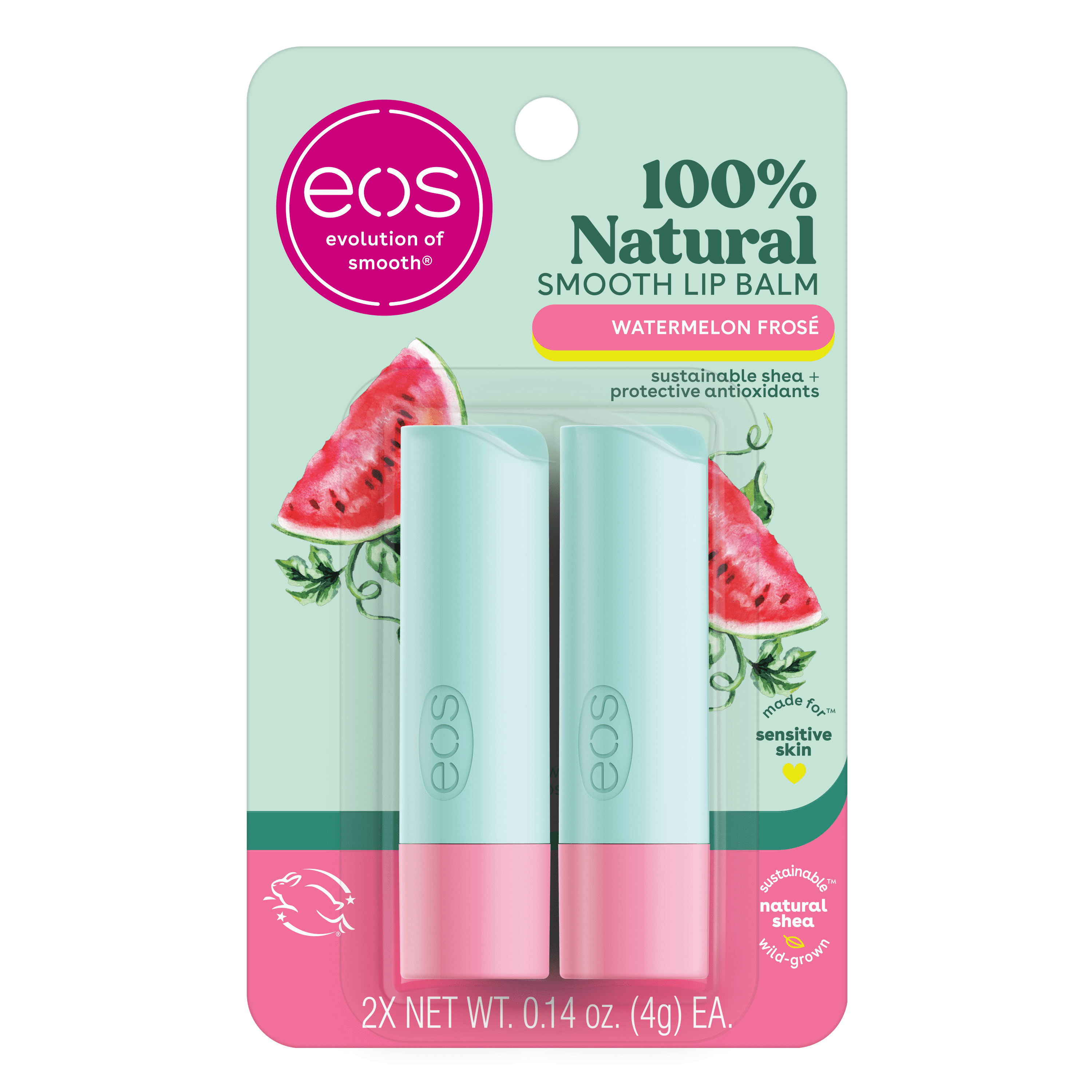 Eos 100 Natural Lip Balm Stick Watermelon Frosé 0.14 oz 2Pack