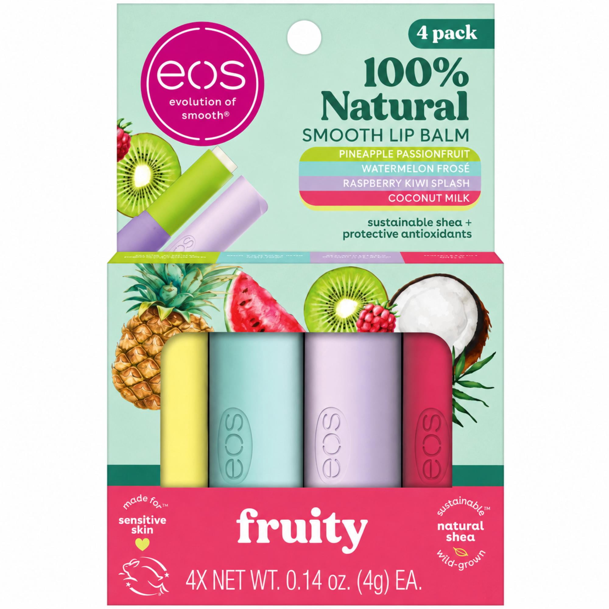 Eos 100% Natural Lip Balm Sticks- Fruity Variety Pack, 0.14 oz, 4 per Pack