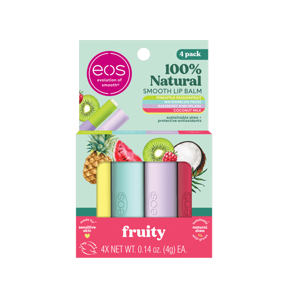 Eos 100% Natural Lip Balm Sticks- Fruity Variety Pack, 0.14 oz, 4 per Pack