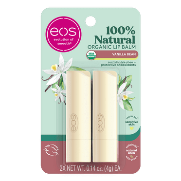 Eos 100% Natural & Organic Lip Balm Stick - Vanilla Bean | 0.14 oz | 2-Pack