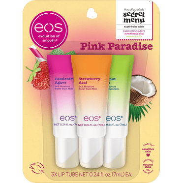 eos 24H Moisture Lip Balm Minis Pink Paradise 3-Pack Nourishing Dry Lips Variety Pack