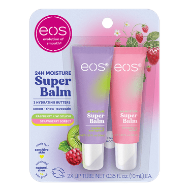 Eos 24H Moisture Super Balm- Strawberry Sorbet & Raspberry Kiwi Splash, 0.35 fl oz (2 Pack)