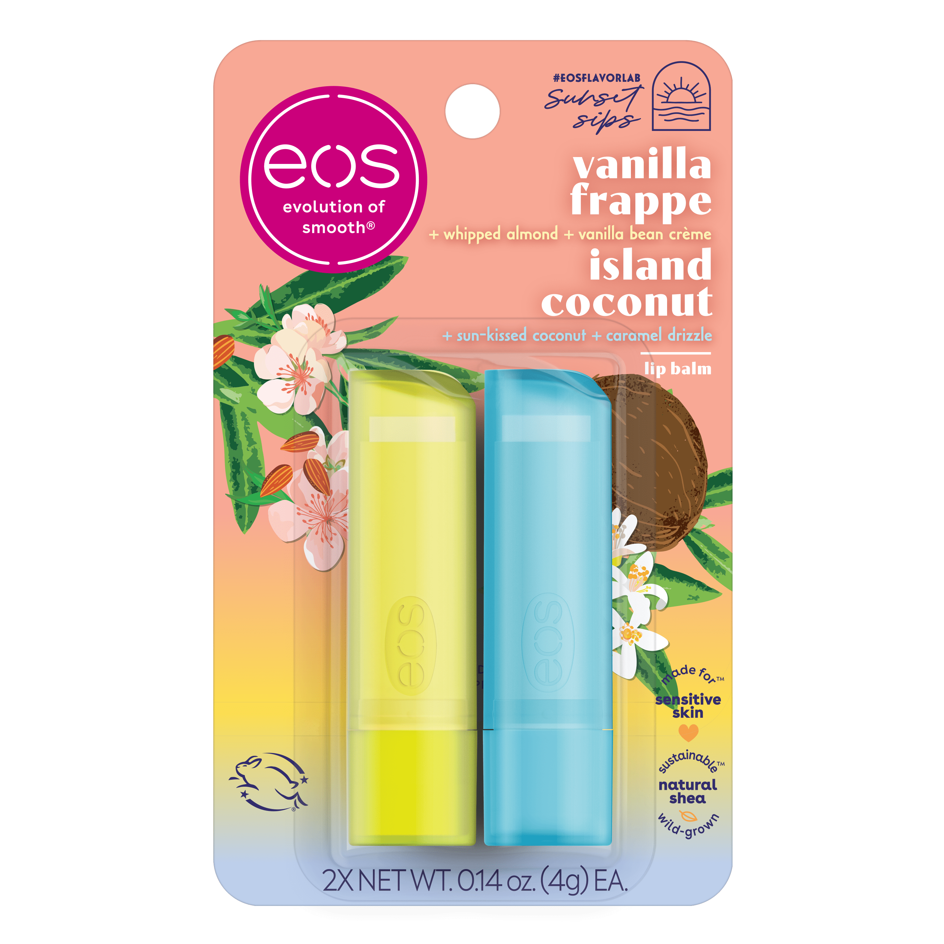 Eos Lip Balm Set Island Coconut & Vanilla Frappe, 0.14 oz, Pack of 2
