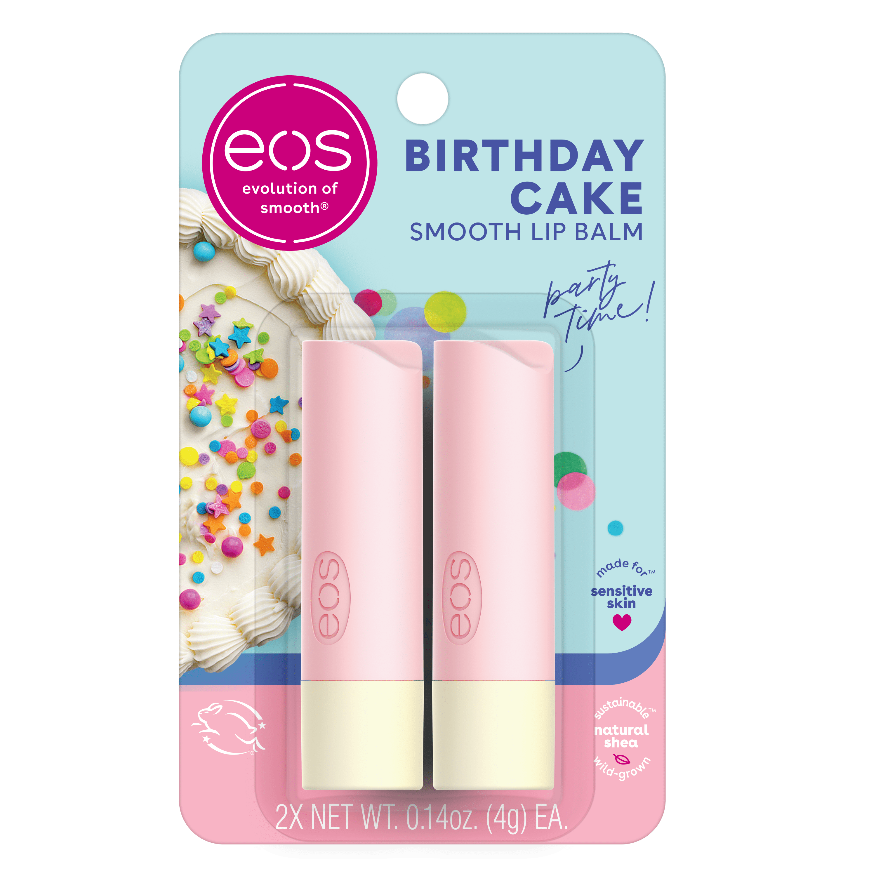 Eos Natural Shea Lip Balm- Birthday Cake | 0.14 oz | 2-Pack