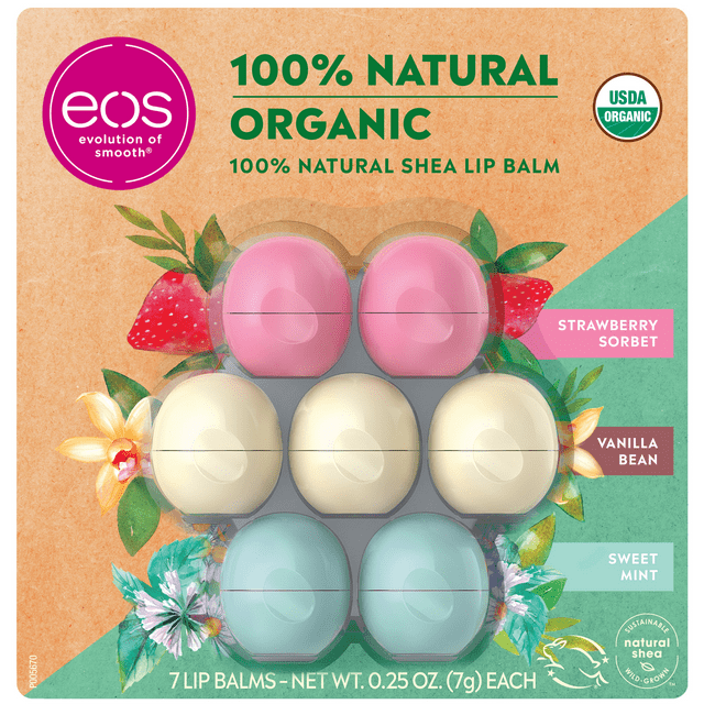 Eos Organic Multipack Lip Balm, 7 Spheres with Natural Vanilla Bean and