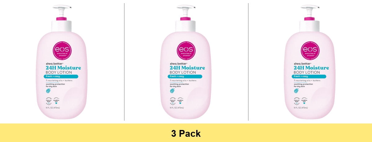 Eos Shea Better Body Lotion Fresh and Cozy for Dry Skin, 16 Oz. - 3 Pack
