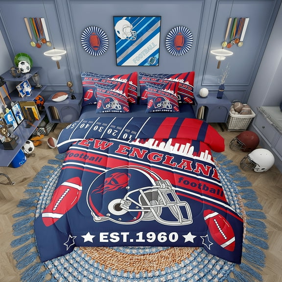 Eosebridal Football 7 Pieces Comforter Sets Full Size New England Bedding Set for All Season Gifts for Football Fans Football City Bed in a Bag with Comforter,Sheets